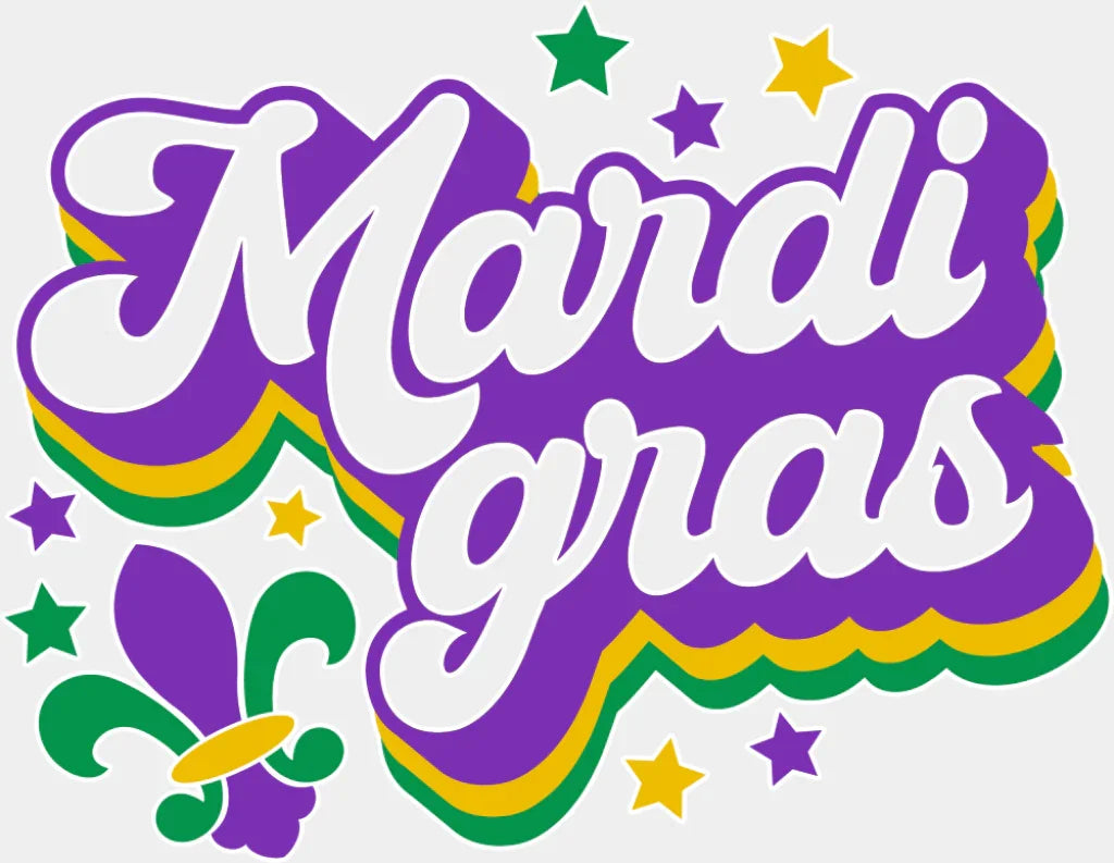 Mardi Gras Fleur de Lis - Mardi Gras DTF Transfer Adult Unisex - S & M (10’’) / Light Color Design (See Imaging)