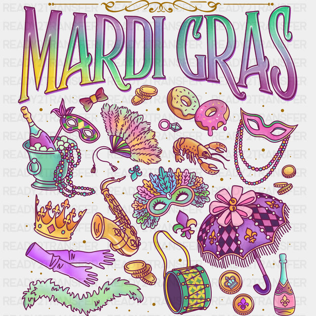 Mardi Gras Items - Mardi Gras DTF Transfers ready2transfer Dark Color Design (See Imaging)