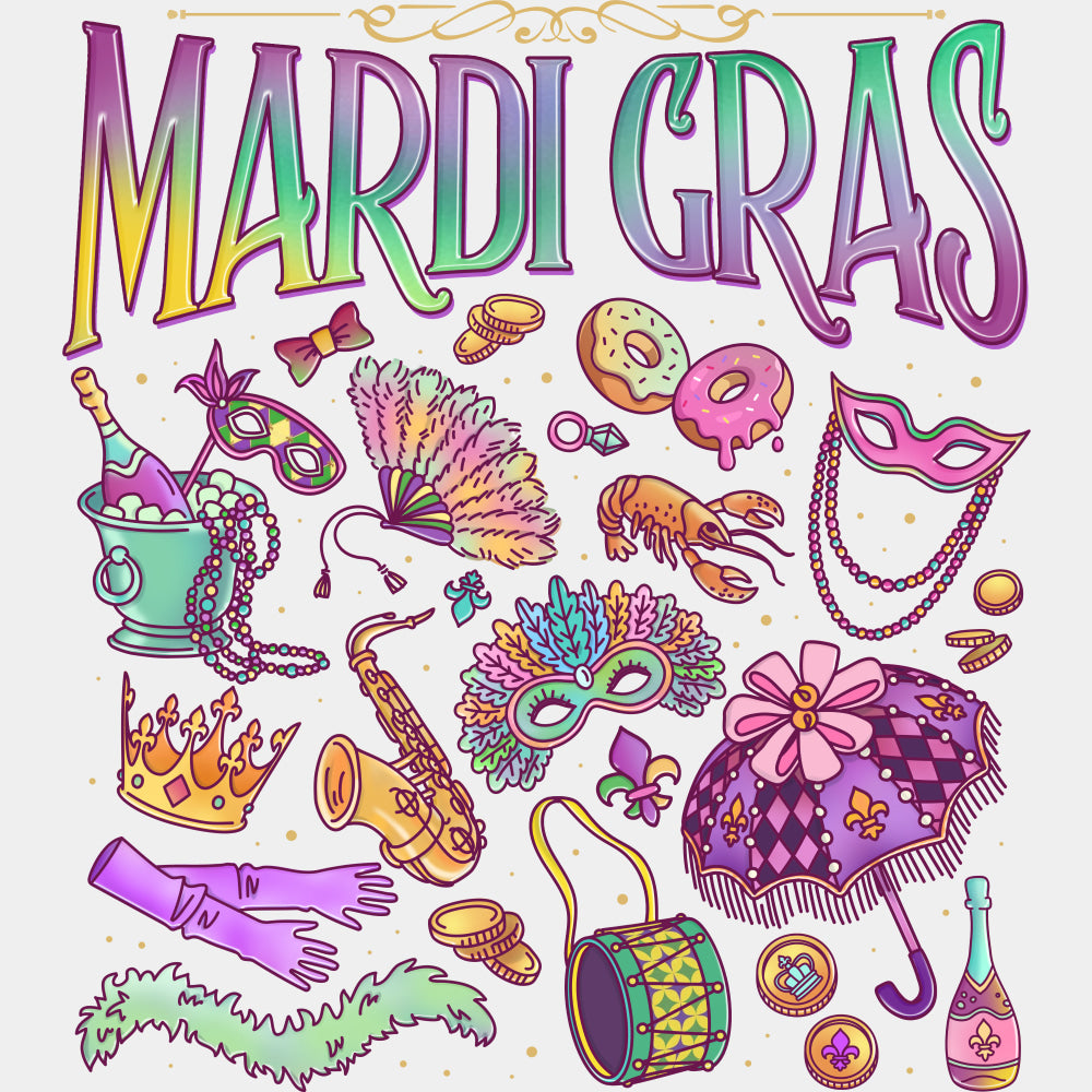 Mardi Gras Items - Mardi Gras DTF Transfers ready2transfer Light Color Design (See Imaging)