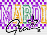 Mardi Gras Purple Checkered Design - Mardi Gras DTF Transfer Adult Unisex - S & M (10’’) / Dark Color Design (See