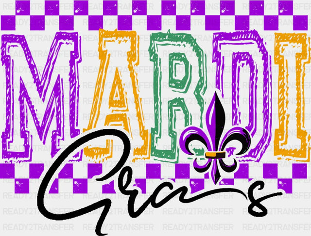Mardi Gras Purple Checkered Design - Mardi Gras DTF Transfer Adult Unisex - S & M (10’’) / Dark Color Design (See
