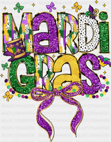 Mardi Gras Ribbon Purple - Mardi Gras DTF Transfer Adult Unisex - S & M (10’’) / Dark Color Design (See Imaging)