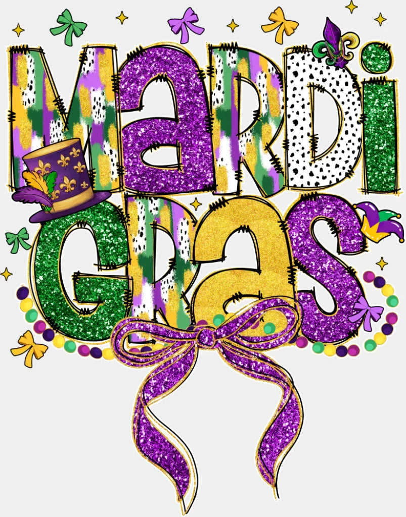 Mardi Gras Ribbon Purple - Mardi Gras DTF Transfer Adult Unisex - S & M (10’’) / Light Color Design (See Imaging)