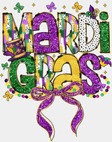 Mardi Gras Ribbon Purple - Mardi Gras DTF Transfer Adult Unisex - S & M (10’’) / Light Color Design (See Imaging)