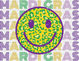 Mardi Gras Smiley - Mardi Gras DTF Transfer Adult Unisex - S & M (10’’) / Dark Color Design (See Imaging)