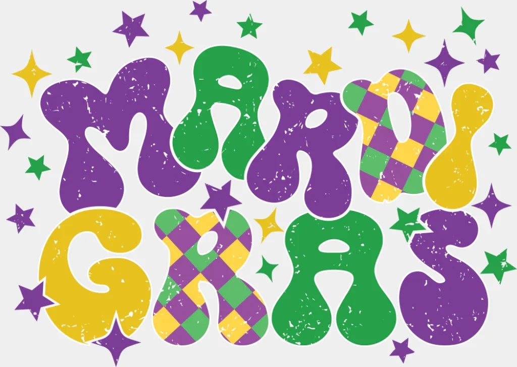 Mardi Gras Stars - Mardi Gras DTF Transfer Adult Unisex - S & M (10’’) / Light Color Design (See Imaging)