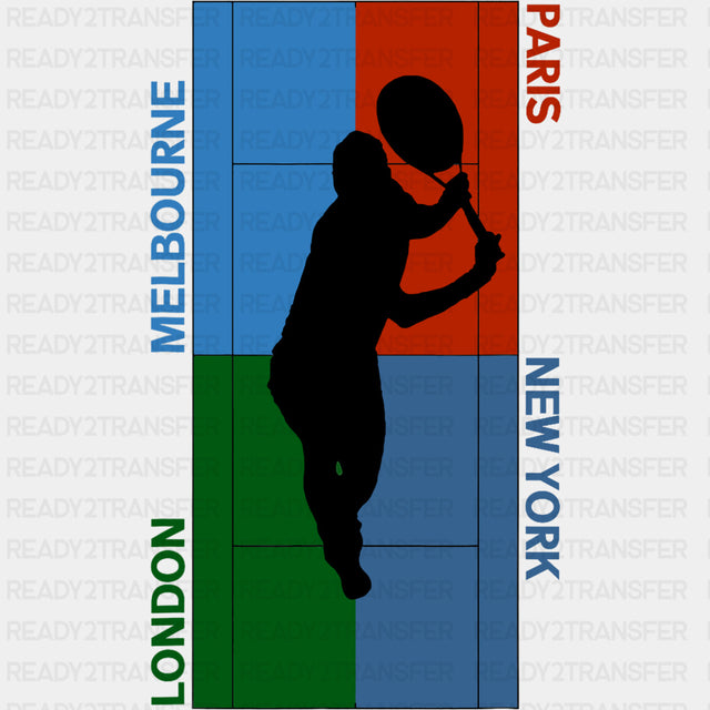 Melbourne, London, Paris, New York - Tennis DTF Transfers ready2transfer Dark Color Design (See Imaging)