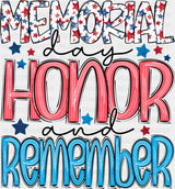 Memorial Day Honor And Remember - Military DTF Transfer Adult Unisex - S & M (10’’) / Dark Color Design (See Imaging)
