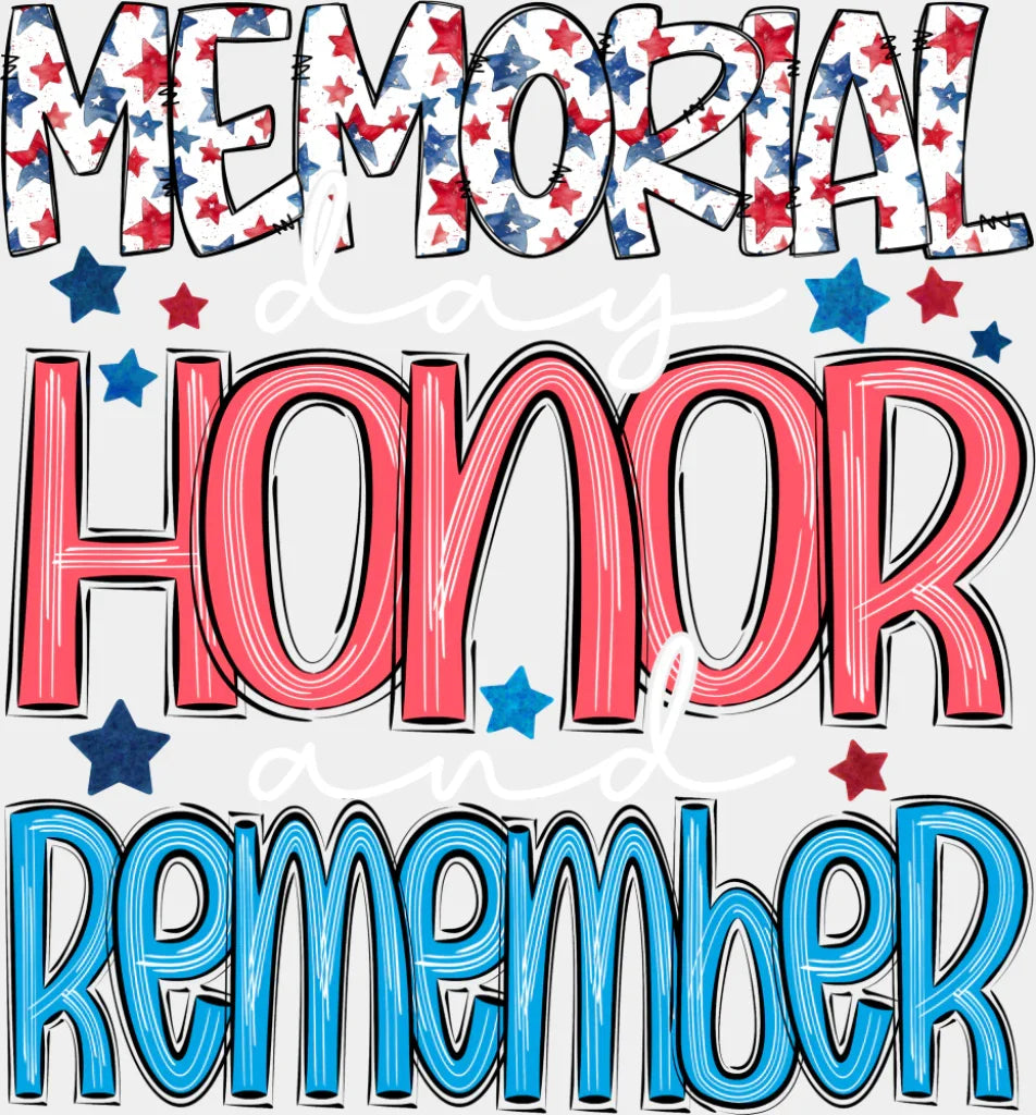 Memorial Day Honor And Remember - Military DTF Transfer Adult Unisex - S & M (10’’) / Light Color Design (See Imaging)