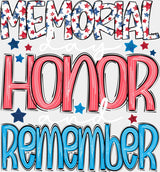 Memorial Day Honor And Remember - Military DTF Transfer Adult Unisex - S & M (10’’) / Light Color Design (See Imaging)