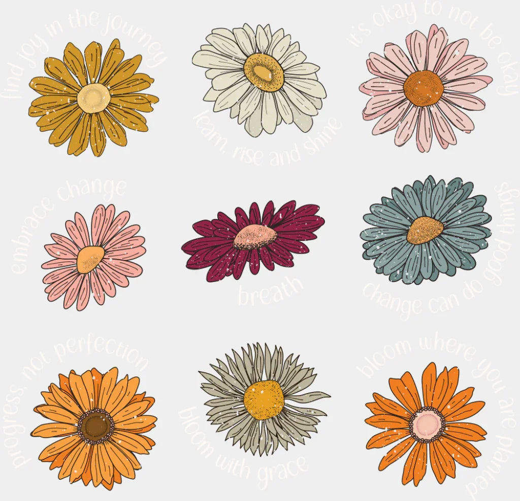 Mental Health Daisies - Mental Health DTF Transfer Adult Unisex - S & M (10’’) / Light Color Design (See Imaging)