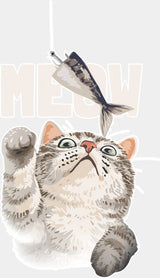 Meow Catching Fish - Cats DTF Transfer Adult Unisex - S & M (10’’) / Light Color Design (See Imaging)
