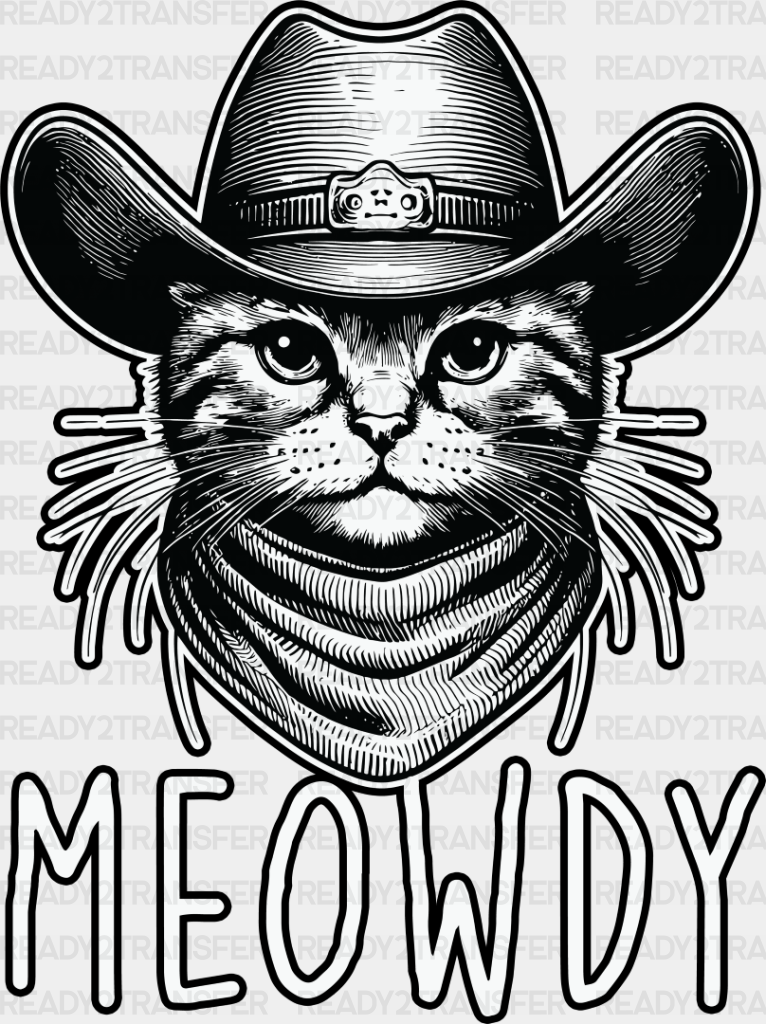 Meowdy Cowboy Cat - Cats Iron On Dtf Transfer Adult Unisex S & M (10’’) / Dark Color Design