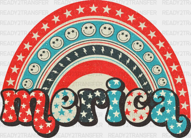 Merica Rainbow 4Th Of July Dtf Heat Transfer Independence Day Design Fourth