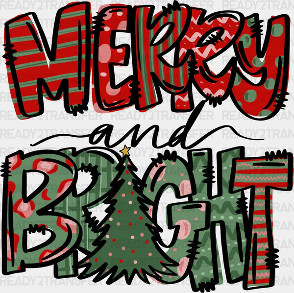 Merry and Bright Christmas Design - Christmas DTF heat transfer