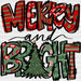 Merry and Bright Christmas Design - Christmas DTF heat transfer ready2transfer Black