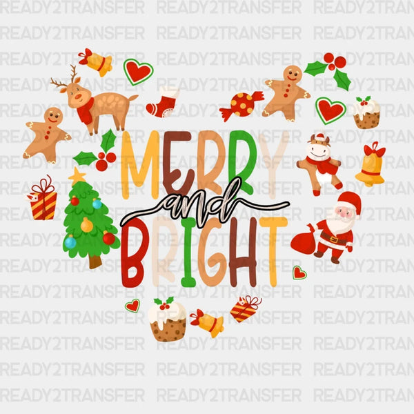 Merry And Bright Heart DTF Transfer