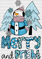 Merry And Bright Snowman Design - Winter Iron On Dtf Transfer Adult Unisex S & M (10’’) / Dark