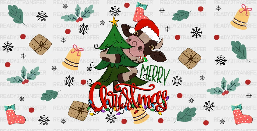Merry Christmas Bull Design - Cup Wrap Uv Sticker Permanent Dtf Decal