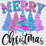 Merry Christmas Colorful Tree Design - Dtf Heat Transfer