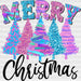 Merry Christmas Colorful Tree Design - Christmas DTF heat transfer ready2transfer Black