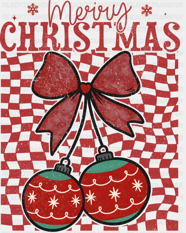 Merry Christmas Ornaments Checkered Design - Christmas DTF Transfer