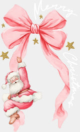 Merry Christmas Pink Ribbon - Christmas DTF Transfer Adult Unisex - S & M (10’’) / Light Color Design (See Imaging)