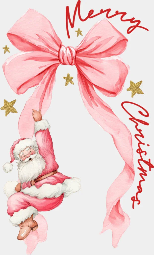 Merry Christmas Pink Ribbon - Christmas DTF Transfer Adult Unisex - S & M (10’’) / Red Color Design (See Imaging)