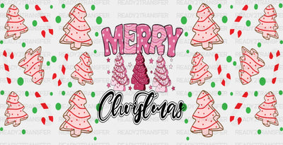 Merry Christmas Pink Tree - Cup Wrap Uv Sticker Permanent Dtf Decal