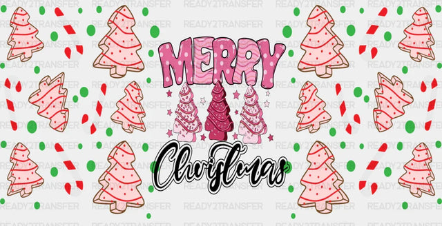 Merry Christmas Pink Tree - Cup Wrap Uv Sticker Permanent Dtf Decal