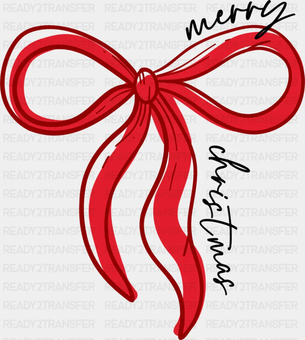 Merry Christmas Red Ribbon B&W - Christmas DTF Transfer