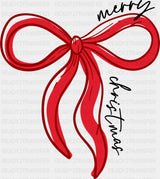 Merry Christmas Red Ribbon Christmas DTF Transfer Adult Unisex S & M (10’’) / Dark Color Design (See Imaging)