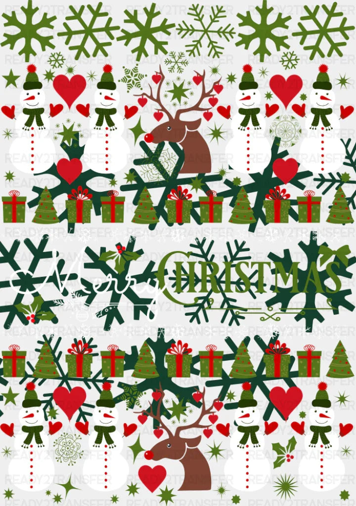 Merry Christmas Snowmen & Reindeers - Christmas DTF Transfer