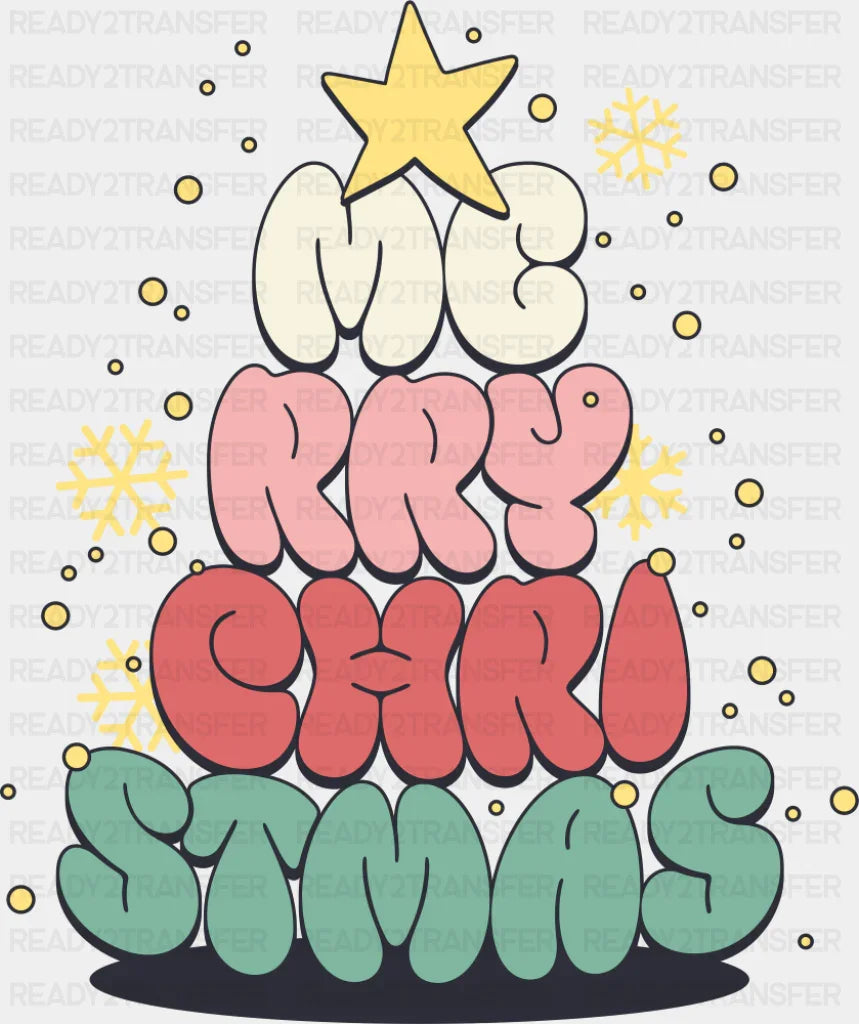 Merry Christmas Typography Art - Christmas DTF Transfer