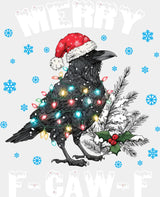 Merry F Caw F Red And White - Christmas DTF Transfer Adult Unisex - S & M (10’’) / Light Color Design (See Imaging)