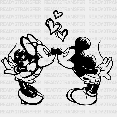 Mickey And Minnie Kissing Disney Dtf Transfer Adult Unisex - S & M (10’) / Black