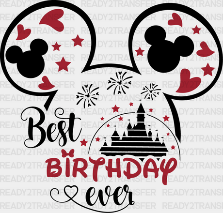 Mickey Best Birthday Ever Disney Dtf Transfer Adult Unisex - S & M (10’) / Black