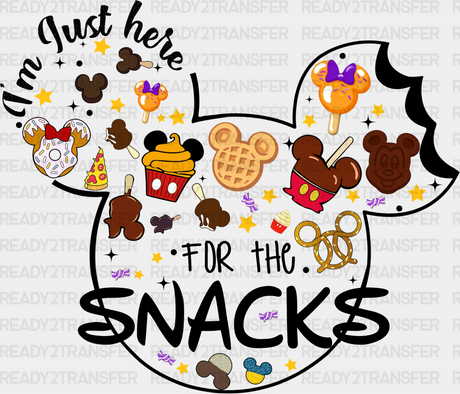 Mickey Head I’m Just Here For The Snacks Disney Dtf Transfer Adult Unisex - S & M (10’) / Black