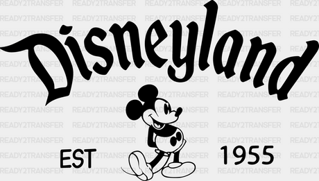 Mickey Old Drawing Disneyland Est. 1955 Disney Dtf Transfer Adult Unisex - S & M (10’) / Black