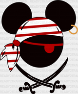 Mickey Pirate Design Disney Dtf Transfer Adult Unisex - S & M (10’) / Black