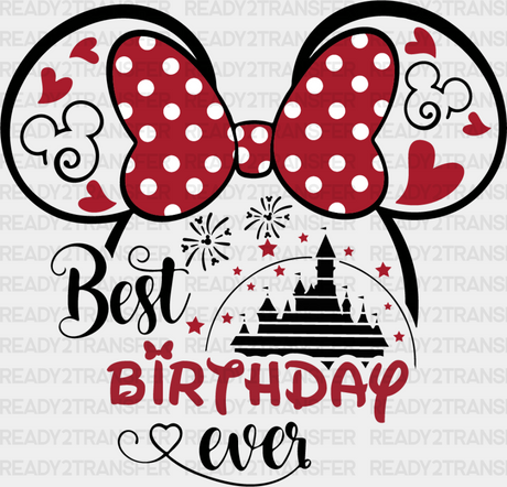 Minnie Best Birthday Ever Disney Dtf Transfer Adult Unisex - S & M (10’) / Black