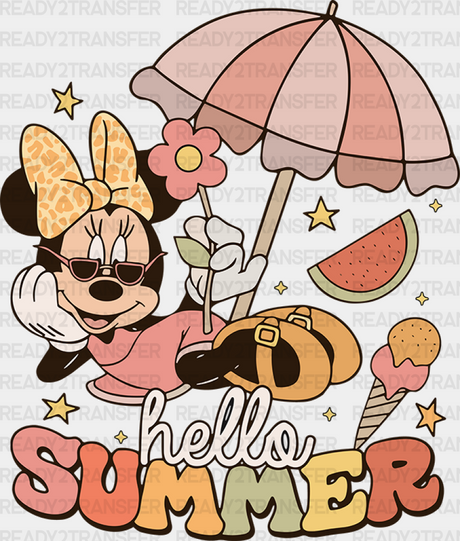 Minnie Hello Summer Disney Dtf Transfer Adult Unisex - S & M (10’) / Black