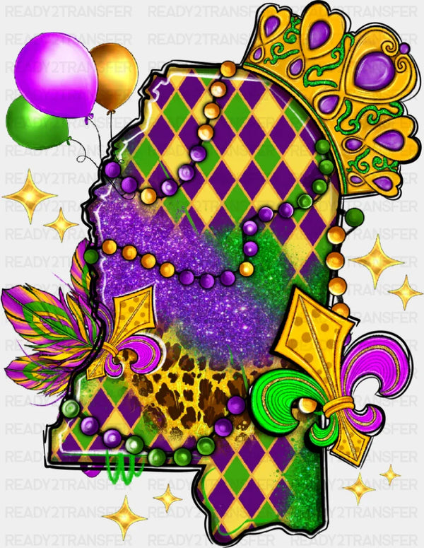 Mississippi Map Colorful - Mardi Gras DTF Transfer