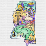 Mississippi Map - Mardi Gras DTF Transfers ready2transfer