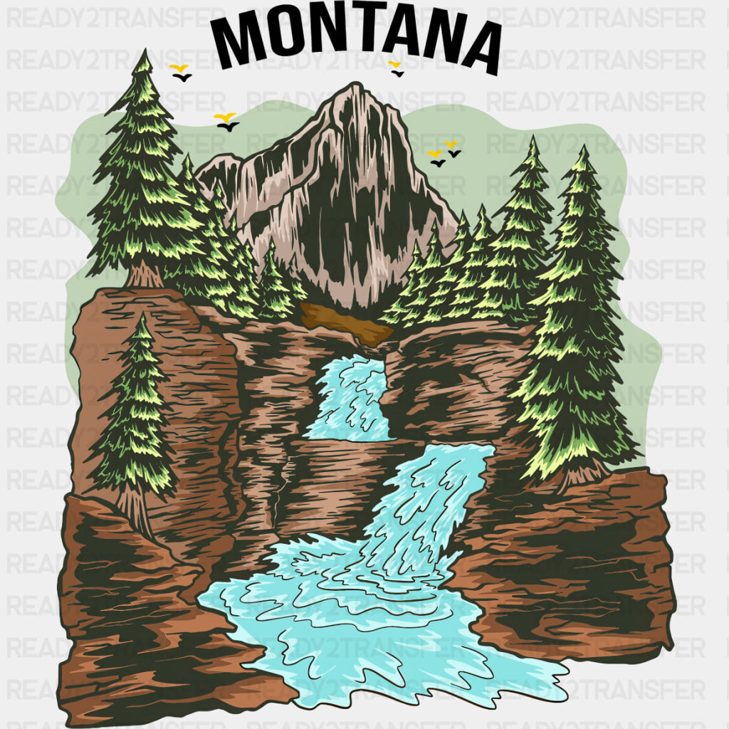 Montana Waterfall - Hiking DTF Transfers ready2transfer Dark Color Design (See Imaging)