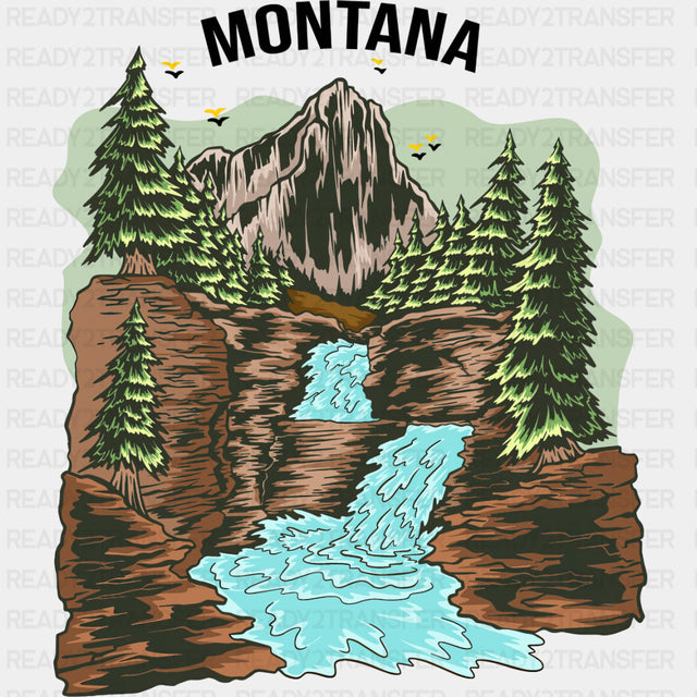 Montana Waterfall - Hiking DTF Transfers ready2transfer Dark Color Design (See Imaging)