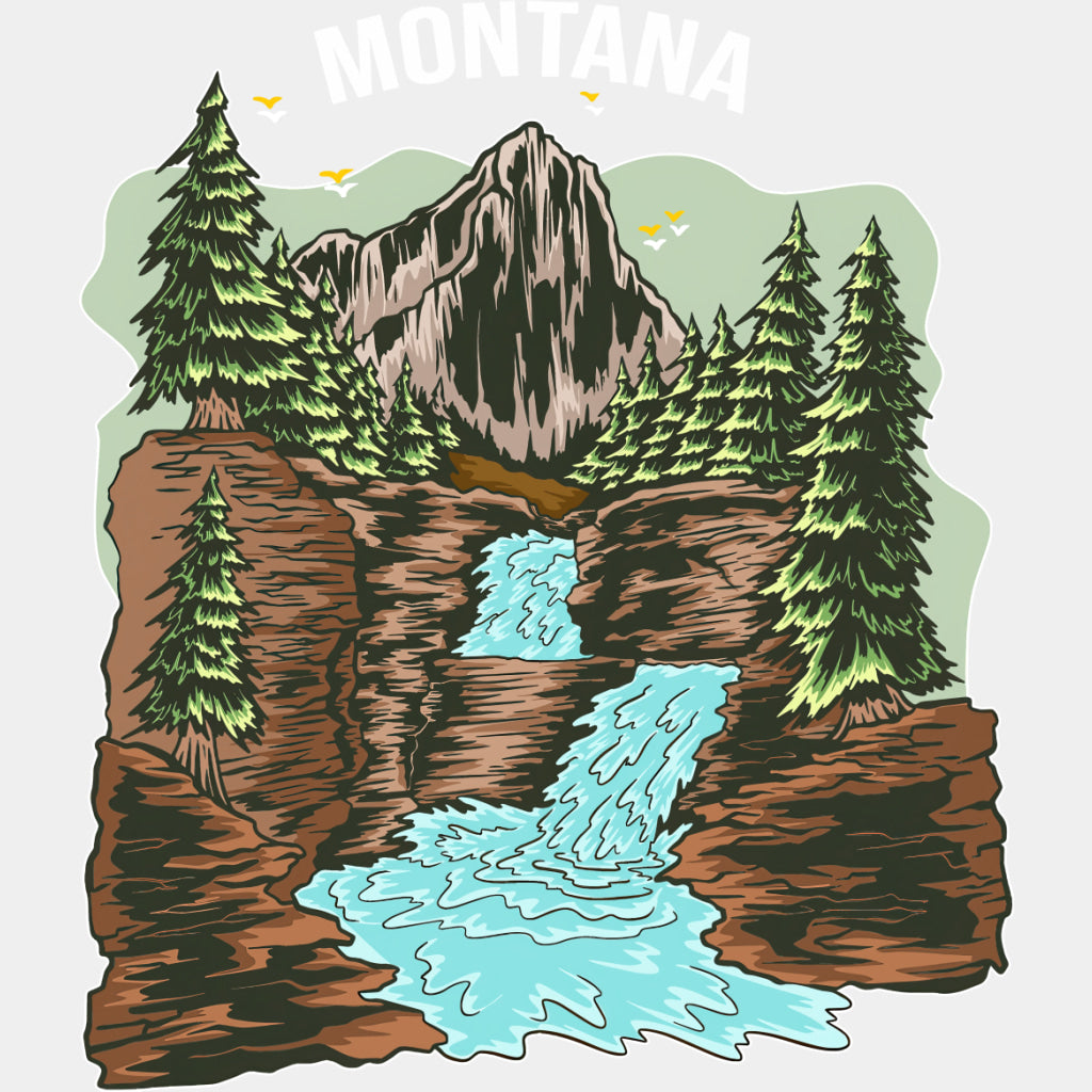 Montana Waterfall - Hiking DTF Transfers ready2transfer Light Color Design (See Imaging)