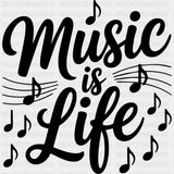 Music Is Life - Music DTF Transfers ready2transfer Dark Color Design (See Imaging)