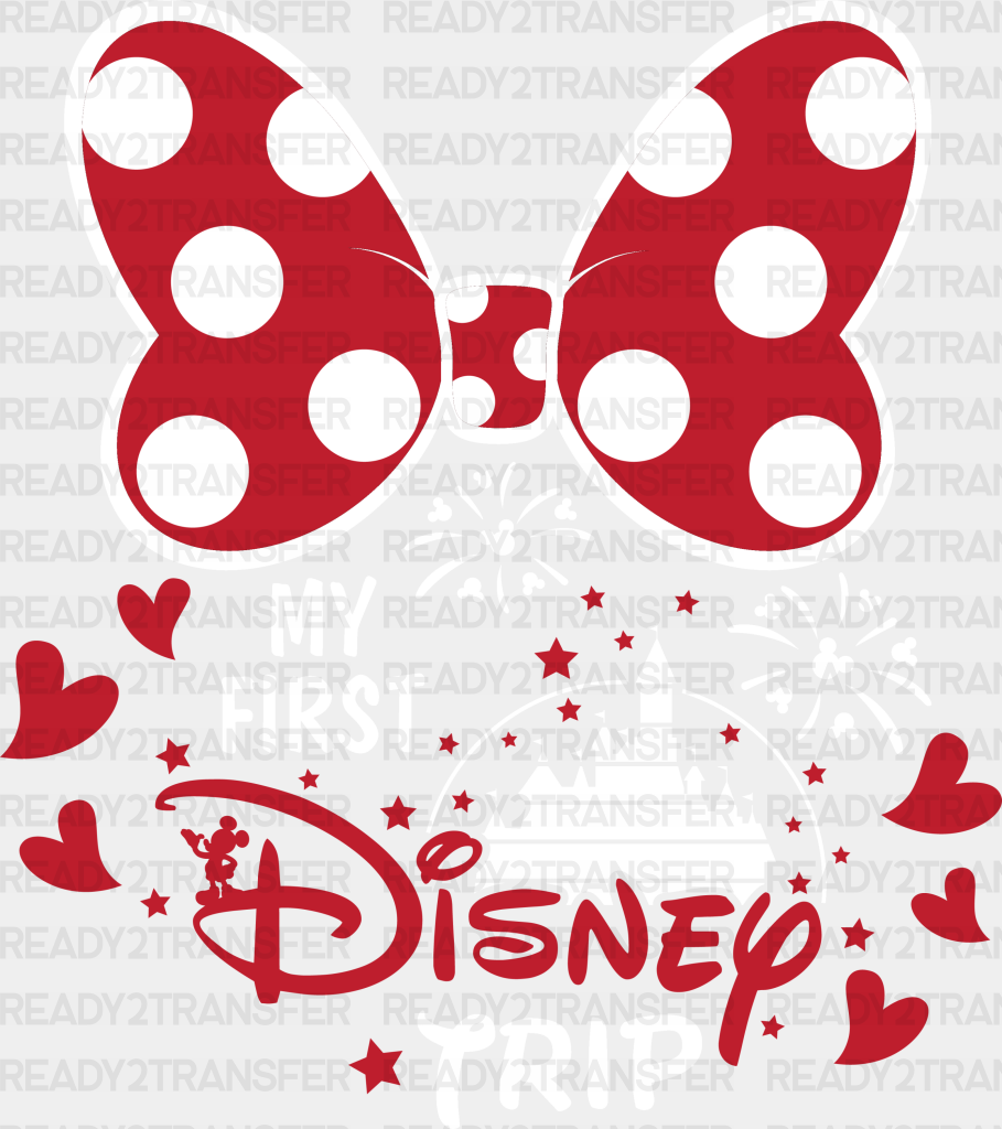 My First Disney Trip Minnie Head Dtf Transfer Adult Unisex - S & M (10’) / White