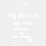My Plan Is To Start Crying At 3 AM For No Reason - Baby DTF Transfer ready2transfer Light Color Design (See Imaging)
